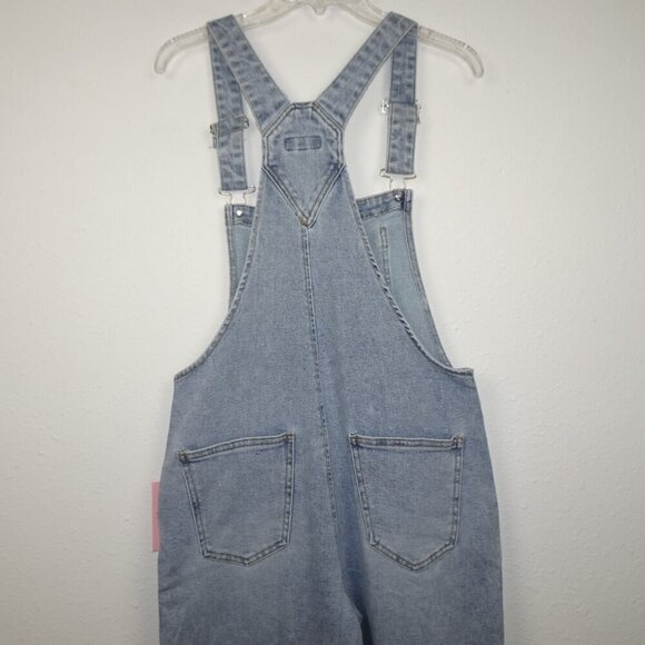 Juicy Couture Overalls Women's Size M Blue Denim Wide Leg Rhinestone Logo - Picture 6 of 10